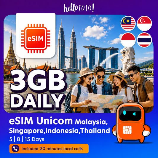 eSIM Unicom Malaysia, Singapore, Indonesia, Thailand