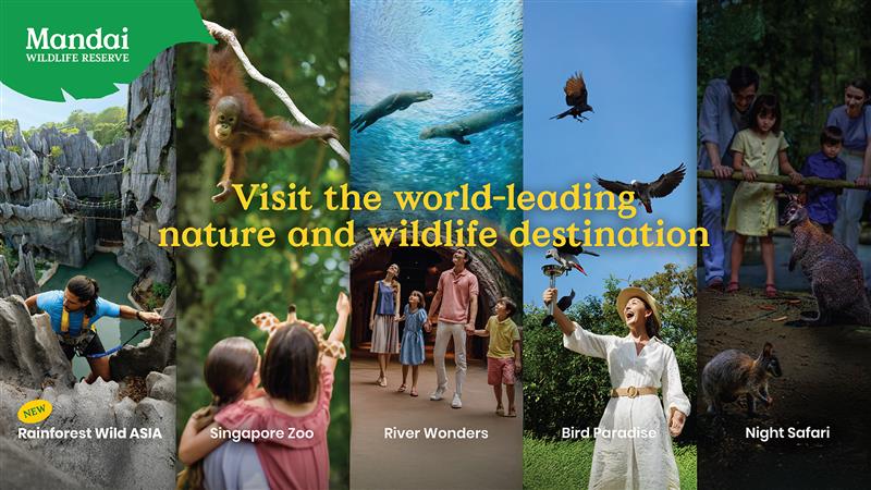 The five Mandai parks in Singapore: Rainforest Wild Asia, Singapore Zoo, River Wonders, Bird Paradise and Night Safari
