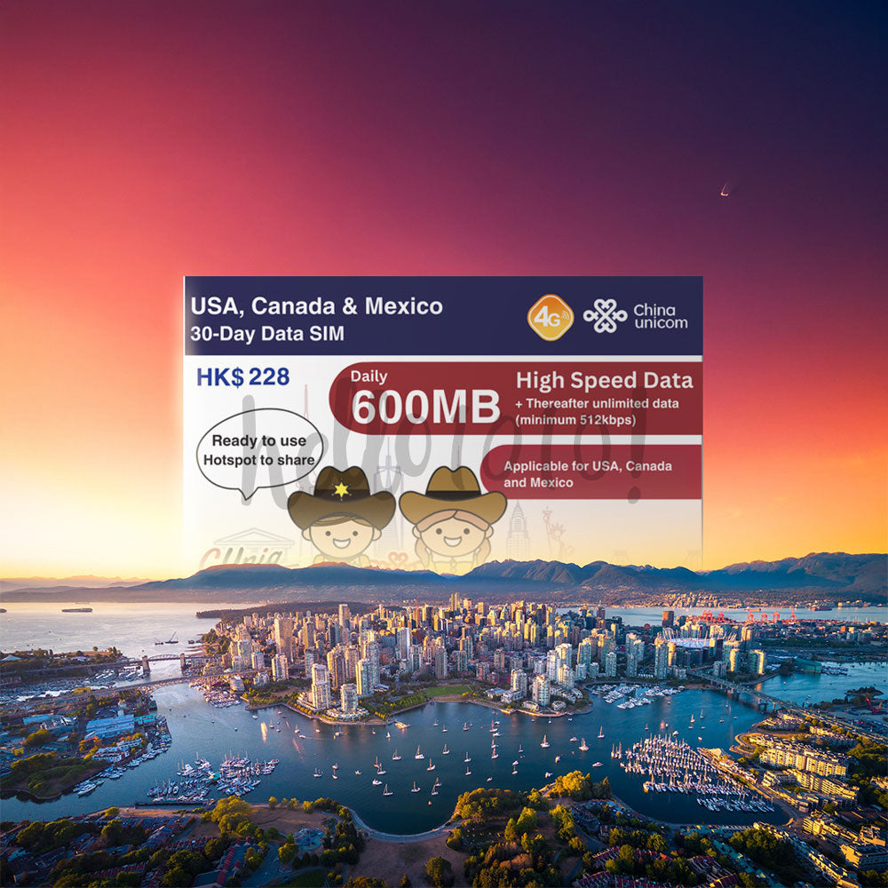 USA, Canada, Mexico Unicom Travel Prepaid SIM Card