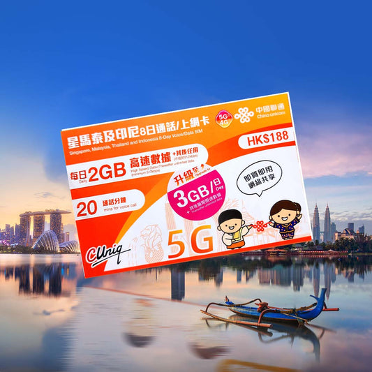 Malaysia, Singapore, Indonesia Unicom 8 Days Prepaid SIM