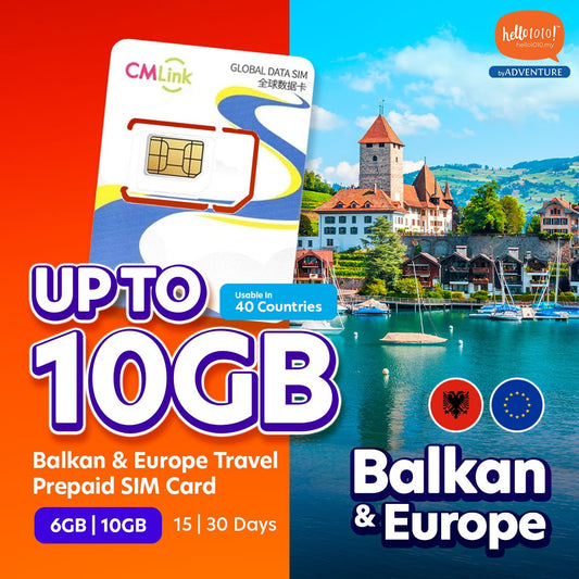 Balkan & Europe (15 or 30 Days) Travel Prepaid SIM Card