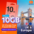Load image into Gallery viewer, UK & Europe (72 Countries) Three 10GB Prepaid SIM
