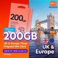 Load image into Gallery viewer, UK & Europe (72 Countries) Three 200GB Prepaid SIM
