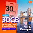 Load image into Gallery viewer, UK & Europe (72 Countries) Three 30GB Prepaid SIM
