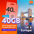 Load image into Gallery viewer, UK & Europe (72 Countries) Three 40GB Prepaid SIM
