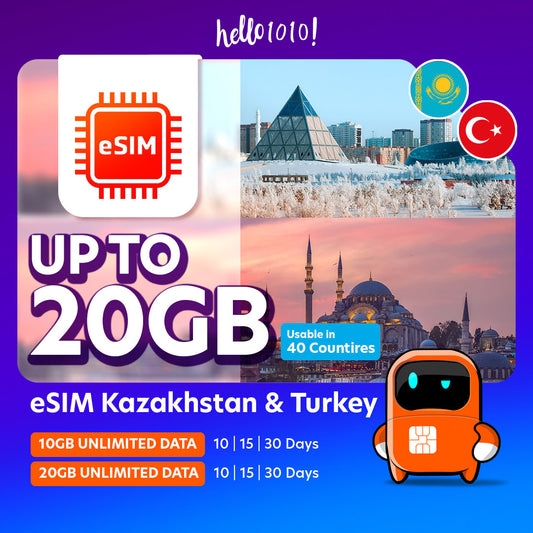 eSIM Kazakhstan and Turkey (40 Countries)