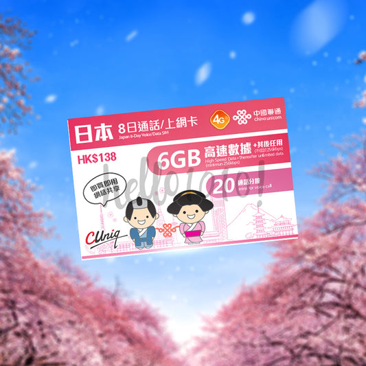 Japan Unicom 8 Days Travel Prepaid SIM Card