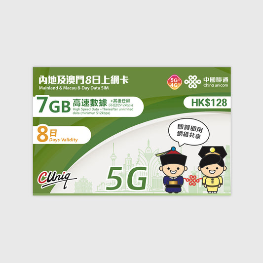 Greater China Unicom (8 Days or 15 Days) Travel Prepaid SIM Card Product Image