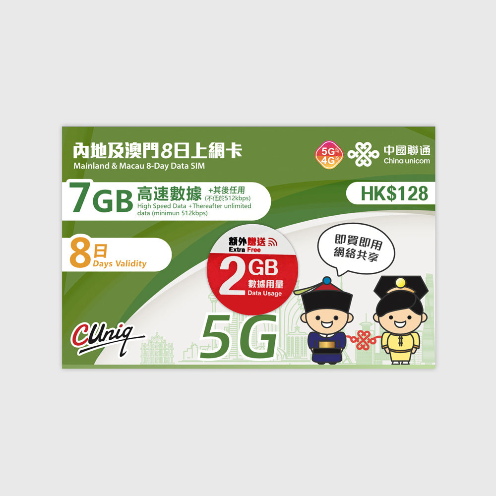Greater China Unicom (8 or 15 Days) Prepaid SIM